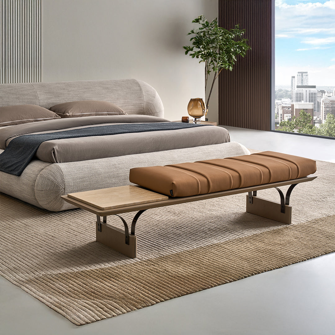 Laisi Microfiber Leather Bench with beige travertine Side DB-C-02 B STYLE - Benches - ebarza Furniture UAE | Shop Modern Furniture in Abu Dhabi & Dubai - مفروشات ايبازرا في الامارات | تسوق اثاث عصري وديكورات مميزة في دبي وابوظبي