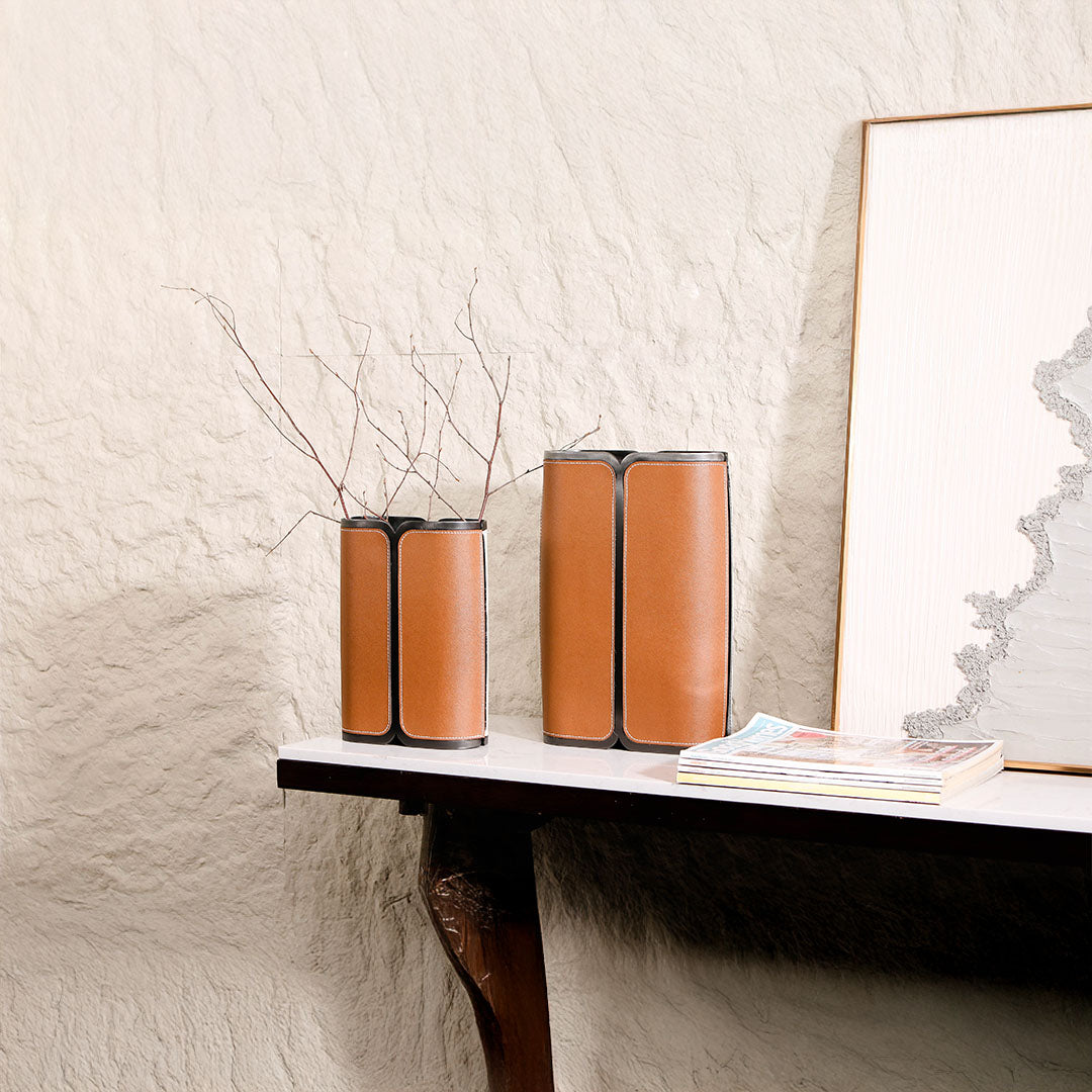 Leather Wrapped Vase-S - KB4026BS - Home Decor Figurines - ebarza Furniture UAE | Shop Modern Furniture in Abu Dhabi & Dubai - مفروشات ايبازرا في الامارات | تسوق اثاث عصري وديكورات مميزة في دبي وابوظبي