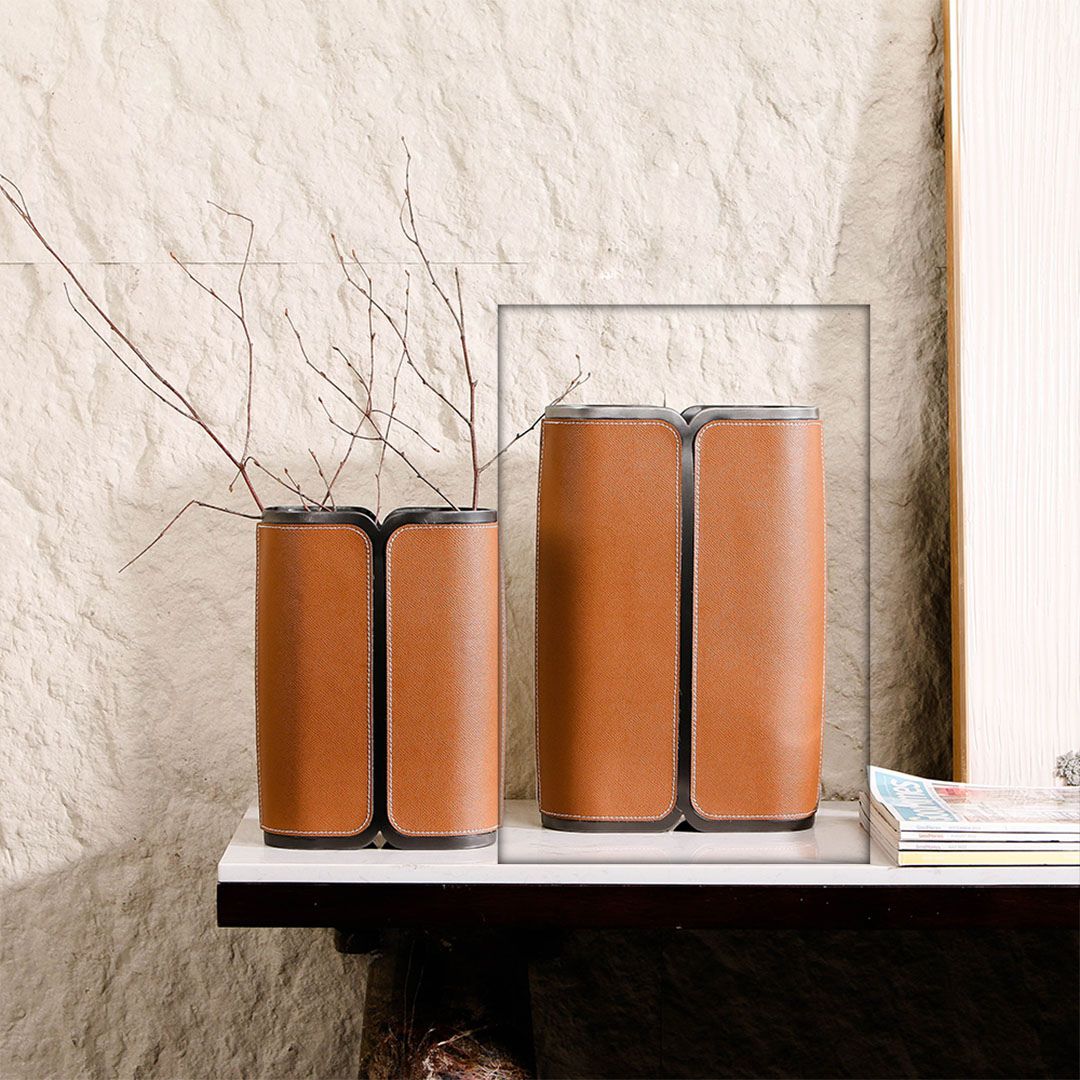 Leather Wrapped Vase-L - KB4026BL - Home Decor Figurines - ebarza Furniture UAE | Shop Modern Furniture in Abu Dhabi & Dubai - مفروشات ايبازرا في الامارات | تسوق اثاث عصري وديكورات مميزة في دبي وابوظبي