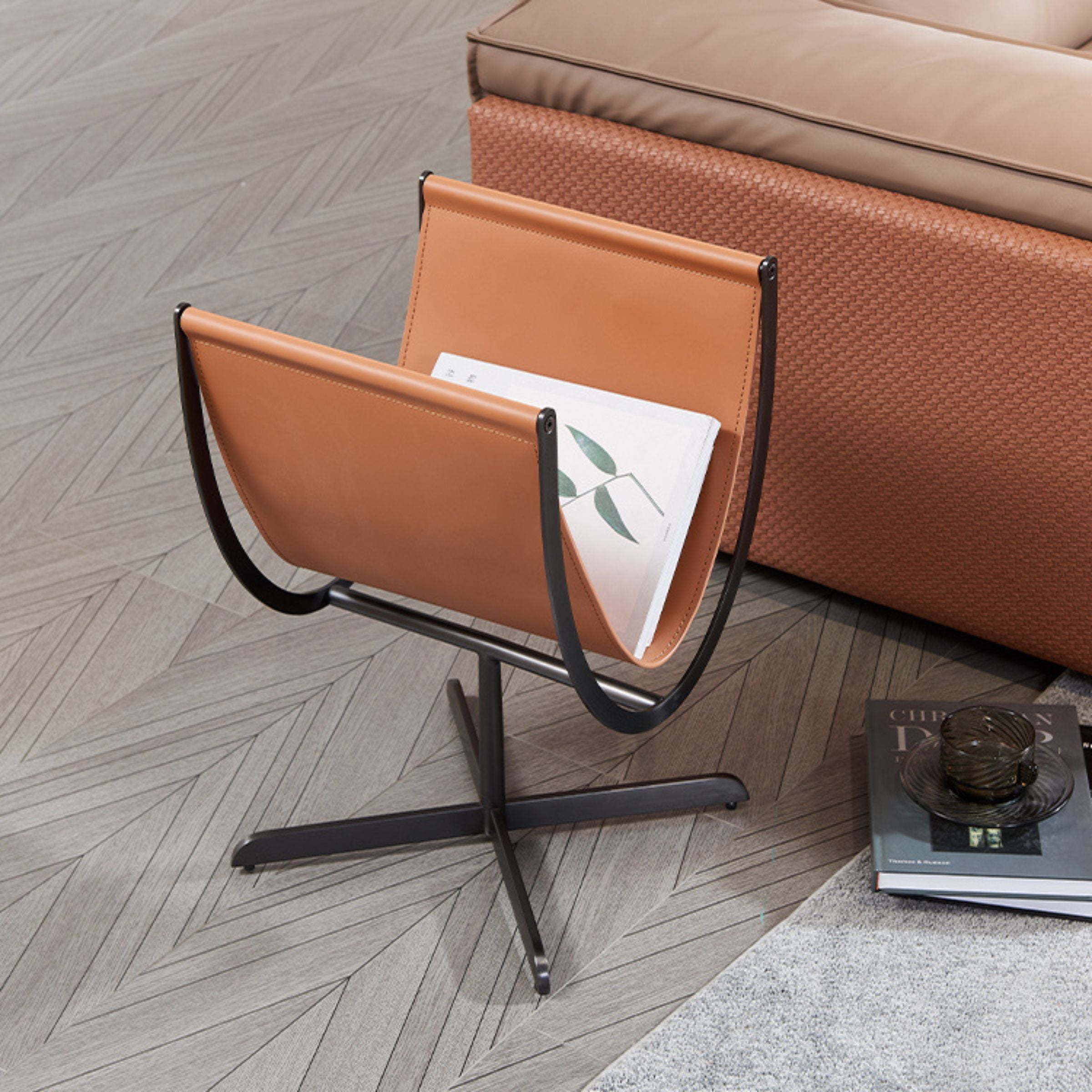 Caramel Saddle Leather & Stainless Steel Side Table MLL-D74-Caramel - Side Tables - ebarza Furniture UAE | Shop Modern Furniture in Abu Dhabi & Dubai - مفروشات ايبازرا في الامارات | تسوق اثاث عصري وديكورات مميزة في دبي وابوظبي