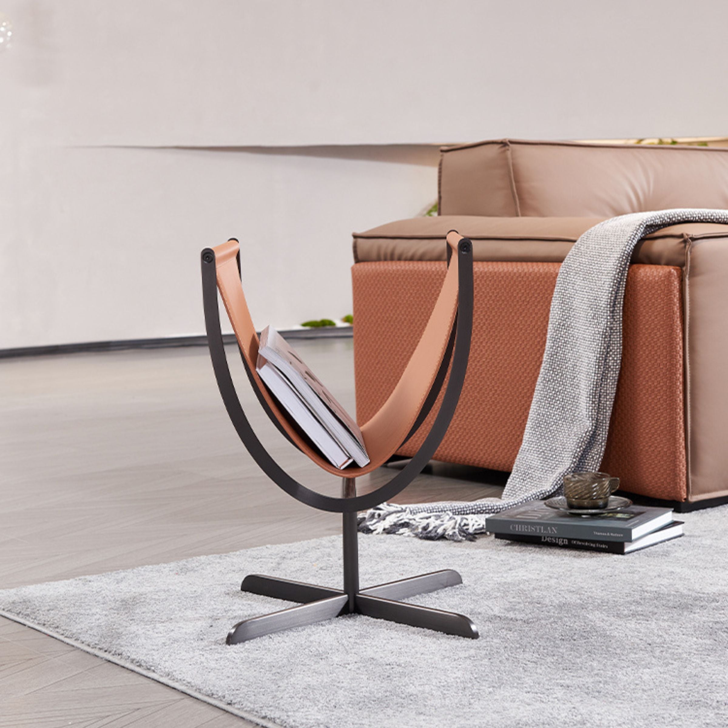 Caramel Saddle Leather & Stainless Steel Side Table MLL-D74-Caramel - Side Tables - ebarza Furniture UAE | Shop Modern Furniture in Abu Dhabi & Dubai - مفروشات ايبازرا في الامارات | تسوق اثاث عصري وديكورات مميزة في دبي وابوظبي