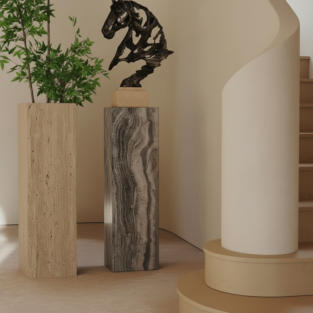 Marble Stand / Planter Box-L T0161 - Beige - Artwork Stands - ebarza Furniture UAE | Shop Modern Furniture in Abu Dhabi & Dubai - مفروشات ايبازرا في الامارات | تسوق اثاث عصري وديكورات مميزة في دبي وابوظبي