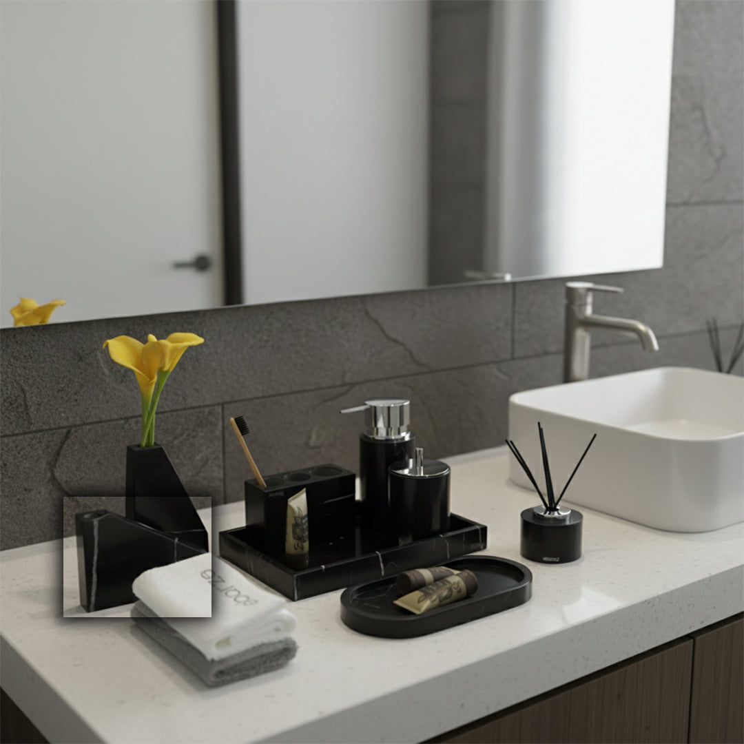 Marquina Black And White Foot Marble Trapezoidal Flower Arrangement (Short Style) VSC890 - Vases - ebarza Furniture UAE | Shop Modern Furniture in Abu Dhabi & Dubai - مفروشات ايبازرا في الامارات | تسوق اثاث عصري وديكورات مميزة في دبي وابوظبي