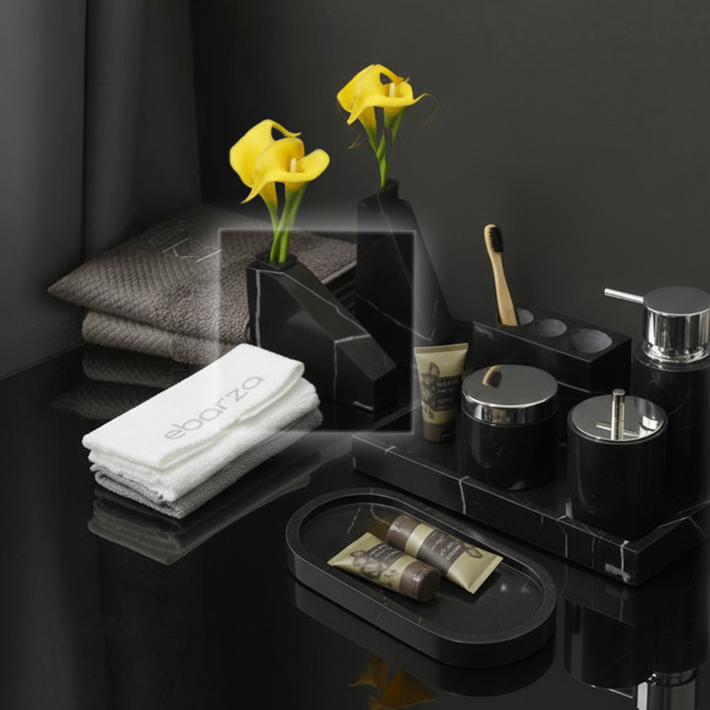 Marquina Black And White Foot Marble Trapezoidal Flower Arrangement (Short Style) VSC890 -  Vases - ebarza Furniture UAE | Shop Modern Furniture in Abu Dhabi & Dubai - مفروشات ايبازرا في الامارات | تسوق اثاث عصري وديكورات مميزة في دبي وابوظبي