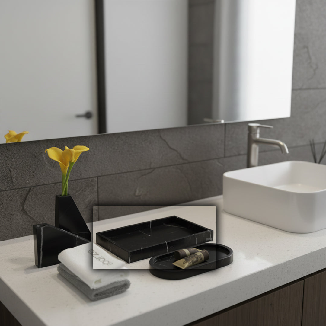 Marquina Black And White Root Marble Rectangular Large Tray RHD890 - Trays - ebarza Furniture UAE | Shop Modern Furniture in Abu Dhabi & Dubai - مفروشات ايبازرا في الامارات | تسوق اثاث عصري وديكورات مميزة في دبي وابوظبي