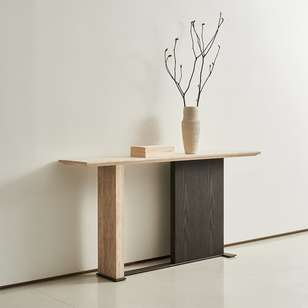 Miya Travertine Console - BMBO-XG80367 - Consoles - ebarza Furniture UAE | Shop Modern Furniture in Abu Dhabi & Dubai - مفروشات ايبازرا في الامارات | تسوق اثاث عصري وديكورات مميزة في دبي وابوظبي
