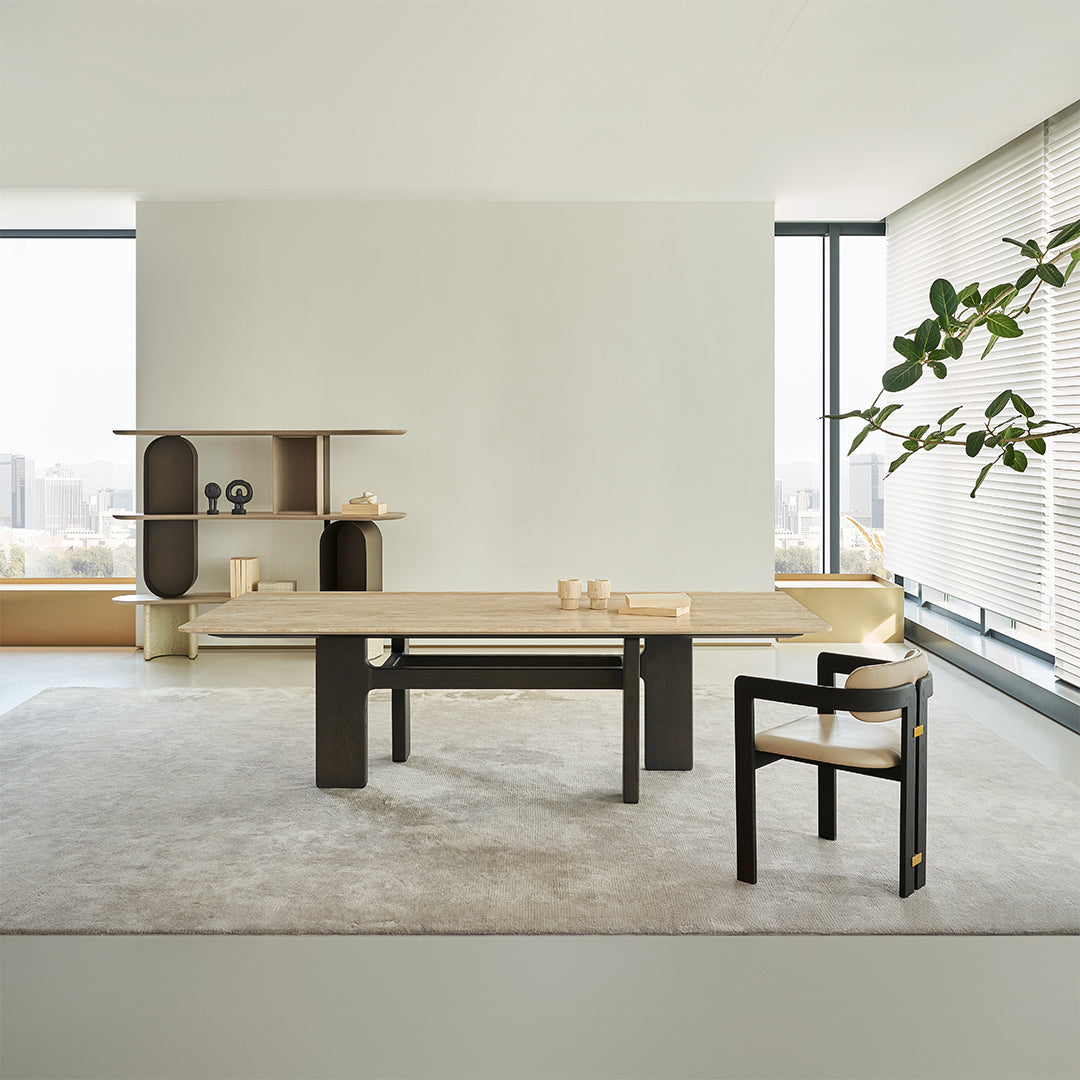 Miya Travertine Dining Table - BMBO-CT80357 - Dining Tables - ebarza Furniture UAE | Shop Modern Furniture in Abu Dhabi & Dubai - مفروشات ايبازرا في الامارات | تسوق اثاث عصري وديكورات مميزة في دبي وابوظبي