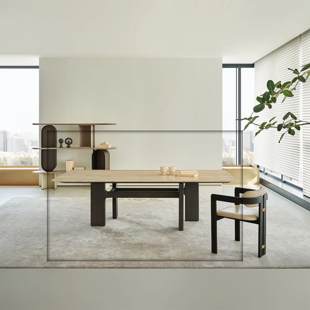 Miya Travertine Dining Table - BMBO-CT80357 - Dining Tables - ebarza Furniture UAE | Shop Modern Furniture in Abu Dhabi & Dubai - مفروشات ايبازرا في الامارات | تسوق اثاث عصري وديكورات مميزة في دبي وابوظبي