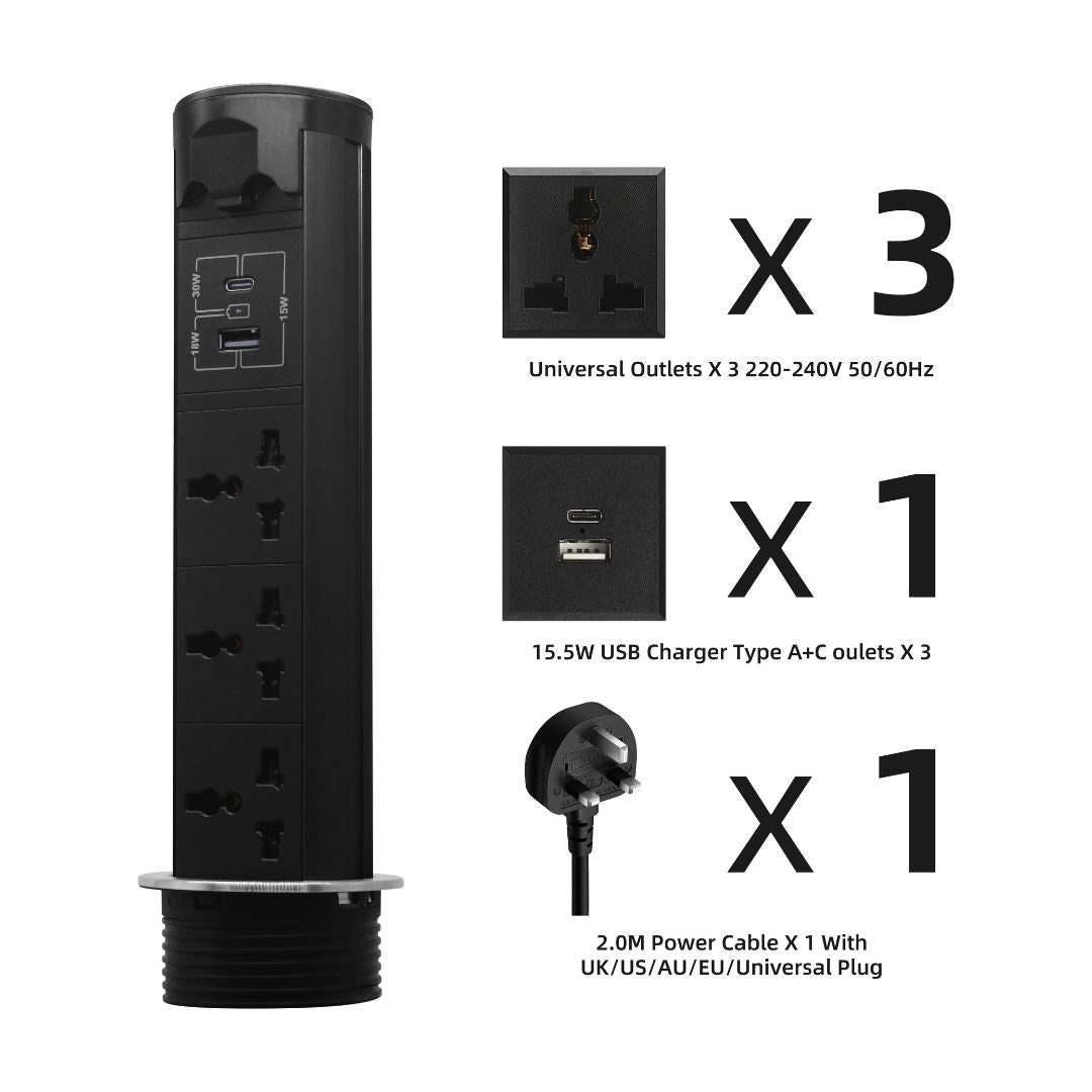 Motorized Vertical Pop Up Socket UP72 - Smart Sockets - ebarza Furniture UAE | Shop Modern Furniture in Abu Dhabi & Dubai - مفروشات ايبازرا في الامارات | تسوق اثاث عصري وديكورات مميزة في دبي وابوظبي