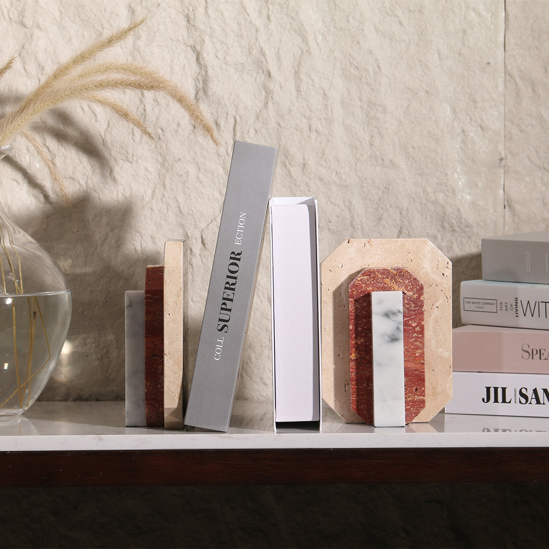 Natural Harmony: Set of 2 Stone Bookends for Timeless Shelf Styling KH3006 - Bookends - ebarza Furniture UAE | Shop Modern Furniture in Abu Dhabi & Dubai - مفروشات ايبازرا في الامارات | تسوق اثاث عصري وديكورات مميزة في دبي وابوظبي