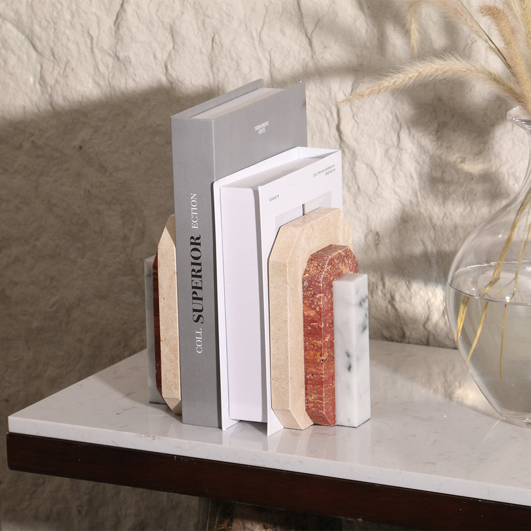 Natural Harmony: Set of 2 Stone Bookends for Timeless Shelf Styling KH3006 - Bookends - ebarza Furniture UAE | Shop Modern Furniture in Abu Dhabi & Dubai - مفروشات ايبازرا في الامارات | تسوق اثاث عصري وديكورات مميزة في دبي وابوظبي