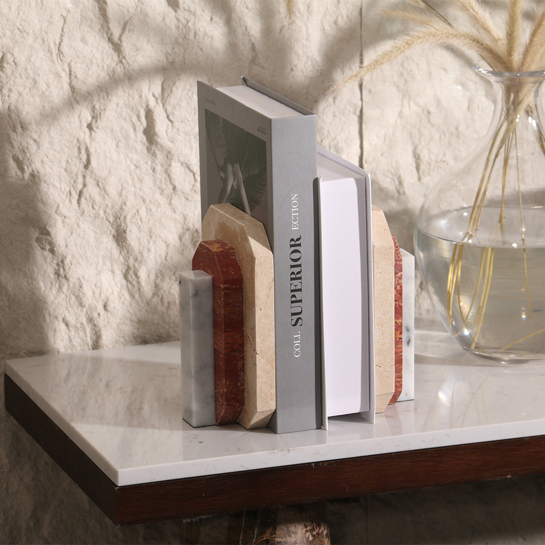Natural Harmony: Set of 2 Stone Bookends for Timeless Shelf Styling KH3006 - Bookends - ebarza Furniture UAE | Shop Modern Furniture in Abu Dhabi & Dubai - مفروشات ايبازرا في الامارات | تسوق اثاث عصري وديكورات مميزة في دبي وابوظبي