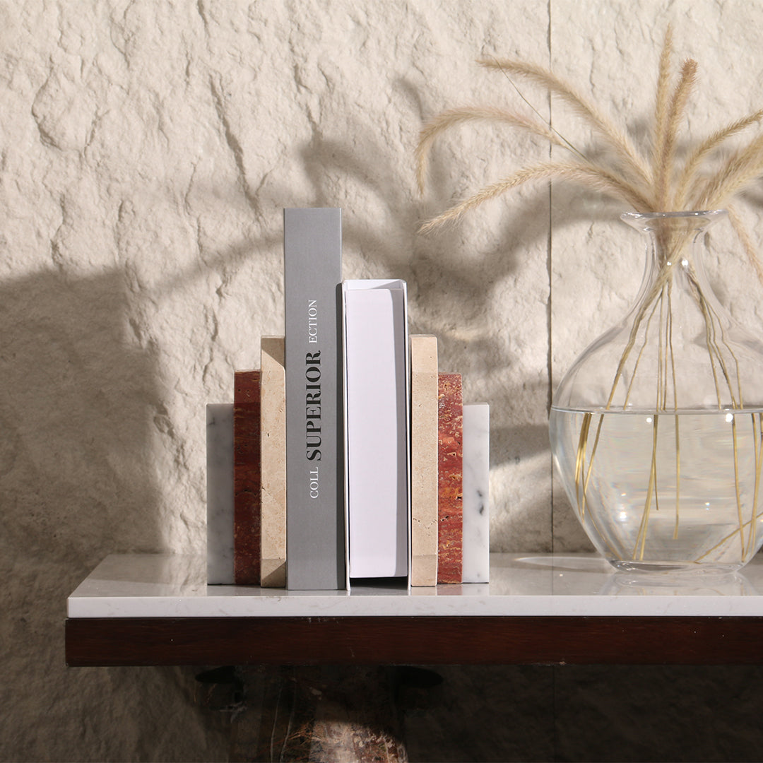 Natural Harmony: Set of 2 Stone Bookends for Timeless Shelf Styling KH3006 - Bookends - ebarza Furniture UAE | Shop Modern Furniture in Abu Dhabi & Dubai - مفروشات ايبازرا في الامارات | تسوق اثاث عصري وديكورات مميزة في دبي وابوظبي
