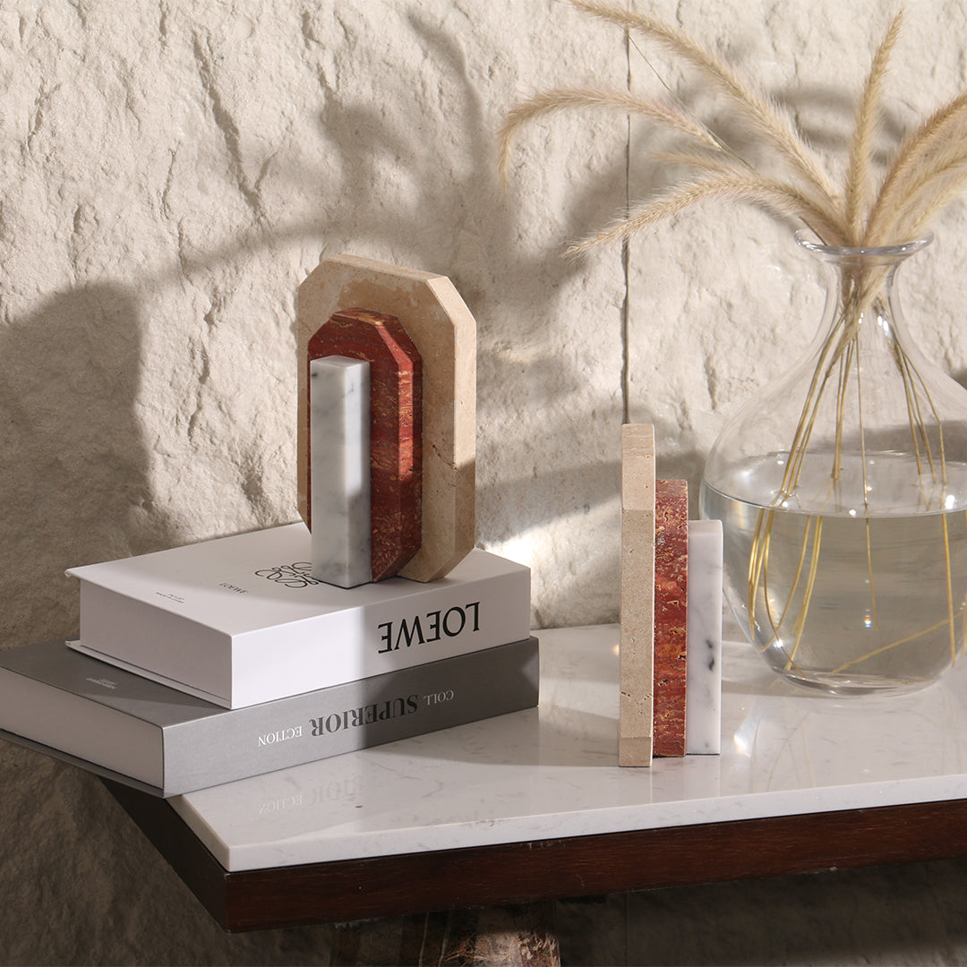 Natural Harmony: Set of 2 Stone Bookends for Timeless Shelf Styling KH3006 - Bookends - ebarza Furniture UAE | Shop Modern Furniture in Abu Dhabi & Dubai - مفروشات ايبازرا في الامارات | تسوق اثاث عصري وديكورات مميزة في دبي وابوظبي