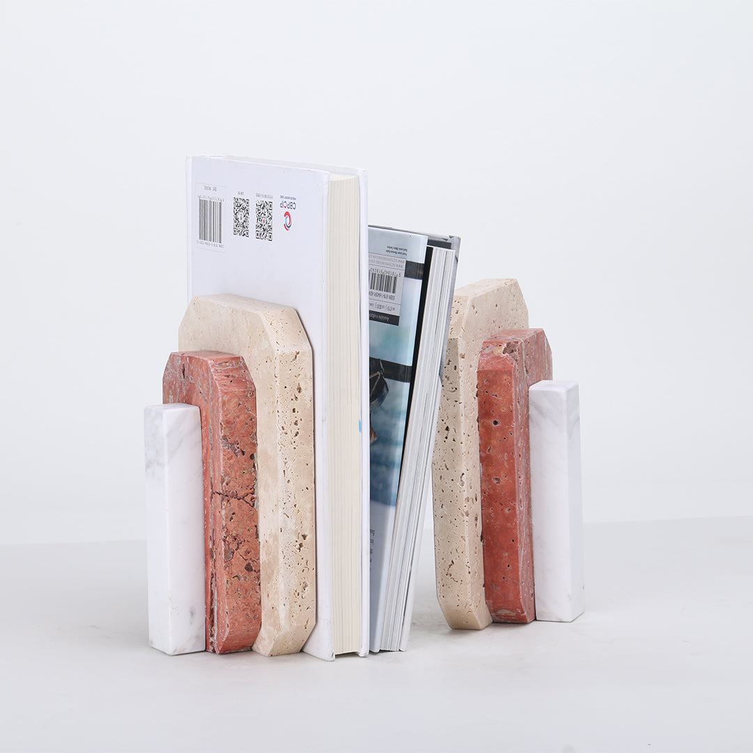 Natural Harmony: Set of 2 Stone Bookends for Timeless Shelf Styling KH3006 - Bookends - ebarza Furniture UAE | Shop Modern Furniture in Abu Dhabi & Dubai - مفروشات ايبازرا في الامارات | تسوق اثاث عصري وديكورات مميزة في دبي وابوظبي