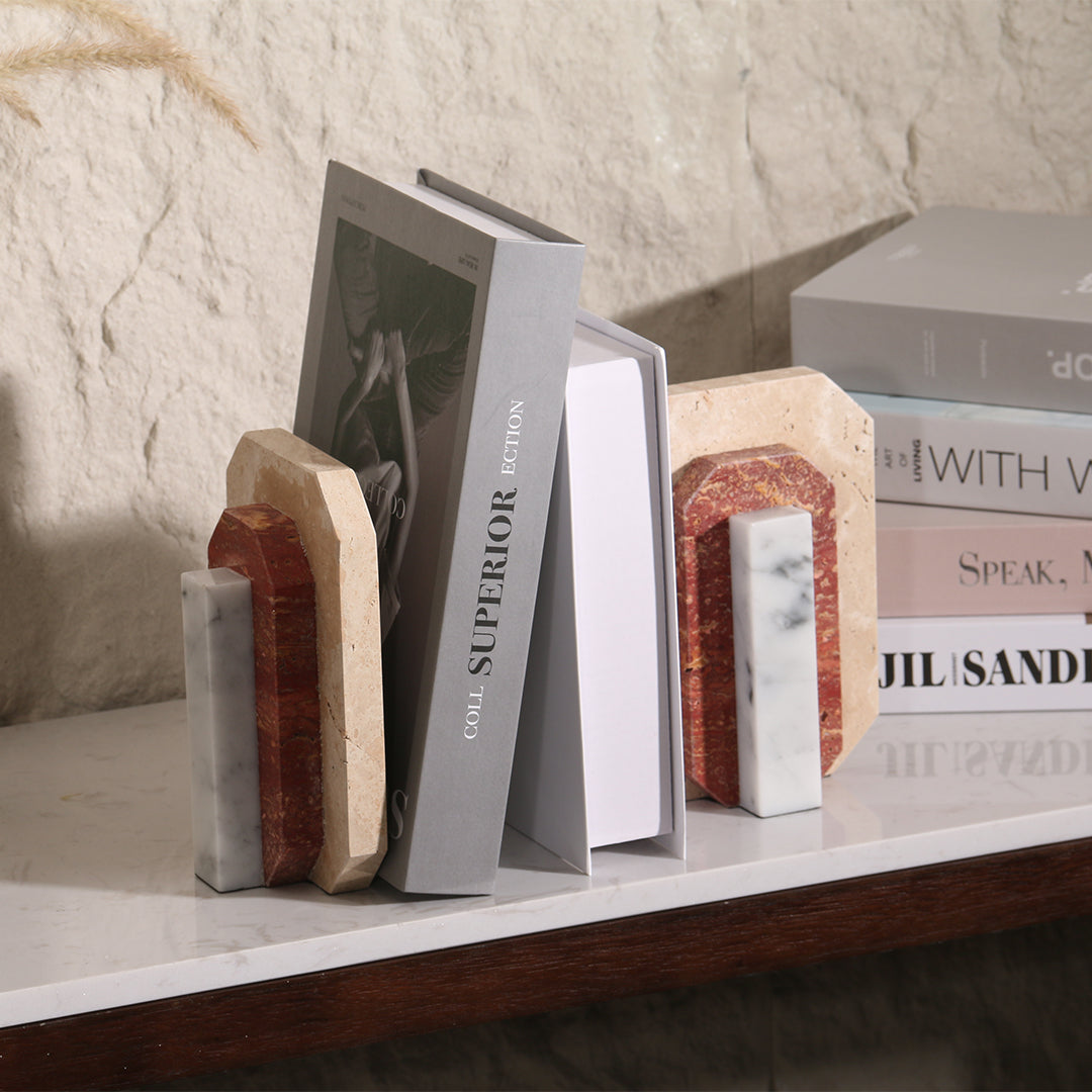 Natural Harmony: Set of 2 Stone Bookends for Timeless Shelf Styling KH3006 - Bookends - ebarza Furniture UAE | Shop Modern Furniture in Abu Dhabi & Dubai - مفروشات ايبازرا في الامارات | تسوق اثاث عصري وديكورات مميزة في دبي وابوظبي