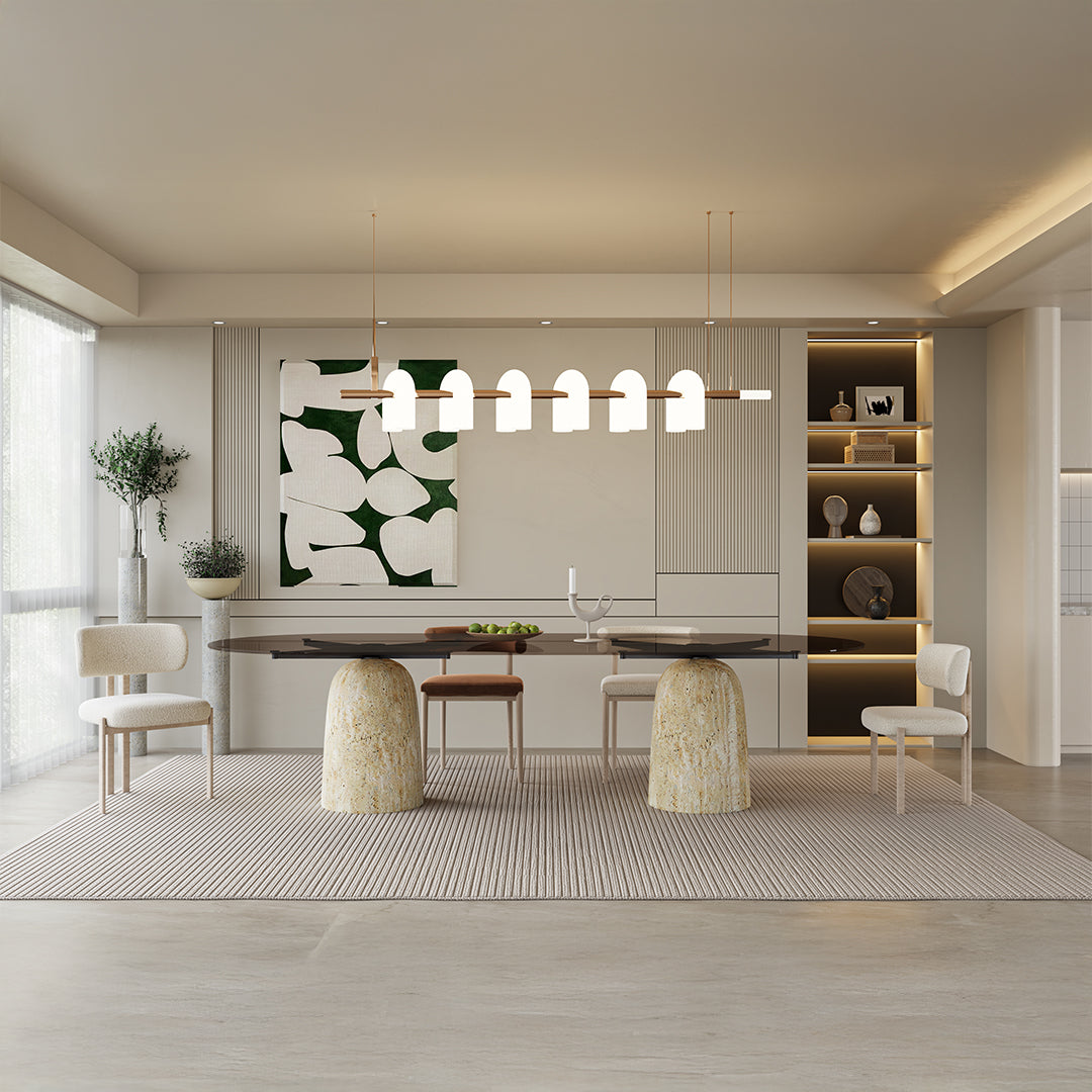 Panorama Glass/Travertine 300cm Dining table - EB11DT - Dining Tables - ebarza Furniture UAE | Shop Modern Furniture in Abu Dhabi & Dubai - مفروشات ايبازرا في الامارات | تسوق اثاث عصري وديكورات مميزة في دبي وابوظبي