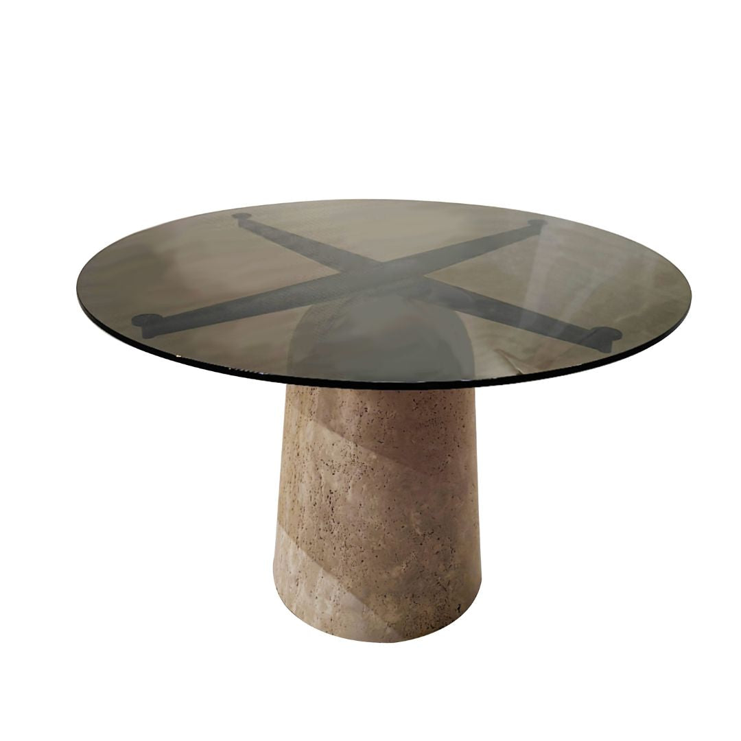 Panorama Glass/Travertine 120cm Dining Table - EB10DT - Dining Tables - ebarza Furniture UAE | Shop Modern Furniture in Abu Dhabi & Dubai - مفروشات ايبازرا في الامارات | تسوق اثاث عصري وديكورات مميزة في دبي وابوظبي