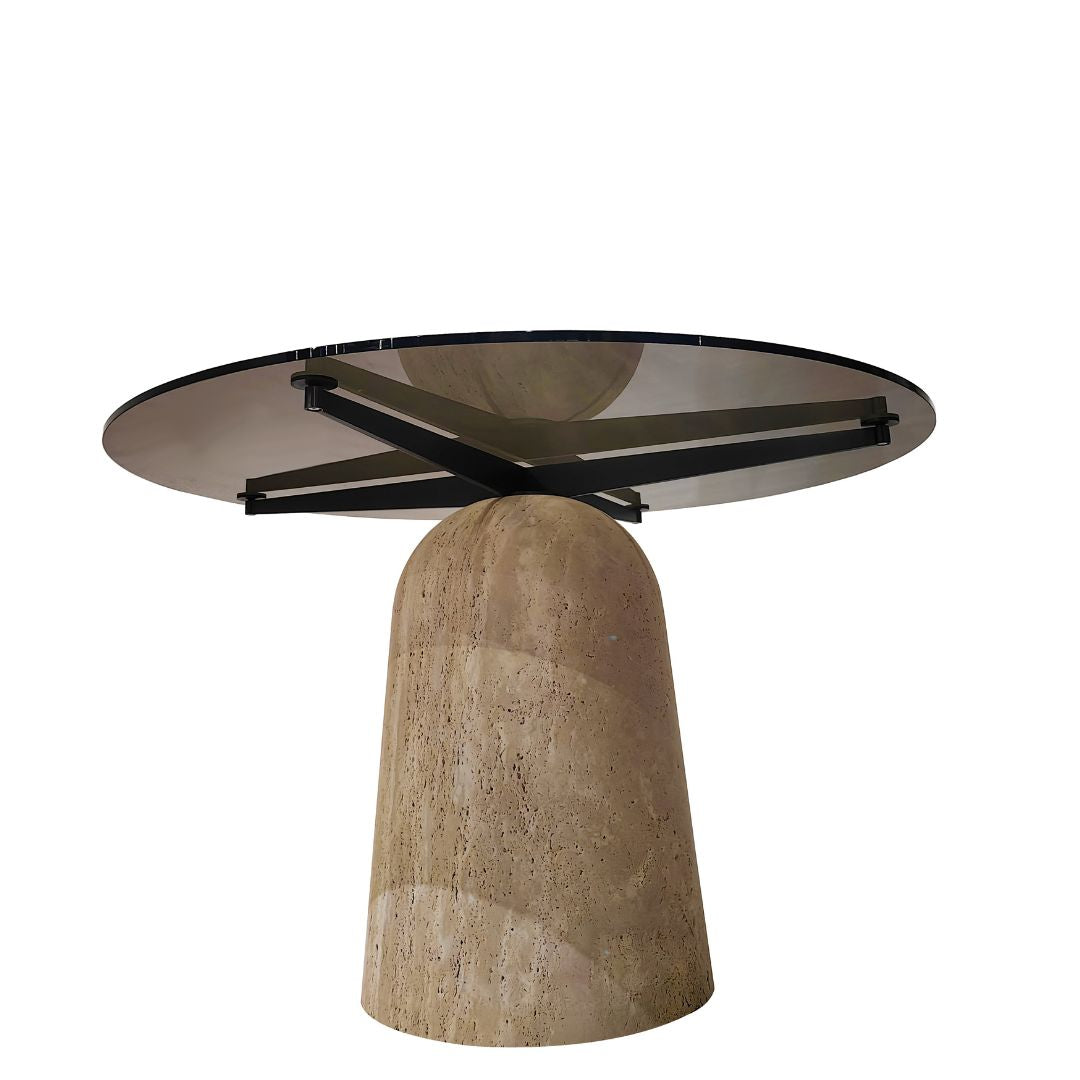 Panorama Glass/Travertine 120cm Dining Table - EB10DT - Dining Tables - ebarza Furniture UAE | Shop Modern Furniture in Abu Dhabi & Dubai - مفروشات ايبازرا في الامارات | تسوق اثاث عصري وديكورات مميزة في دبي وابوظبي