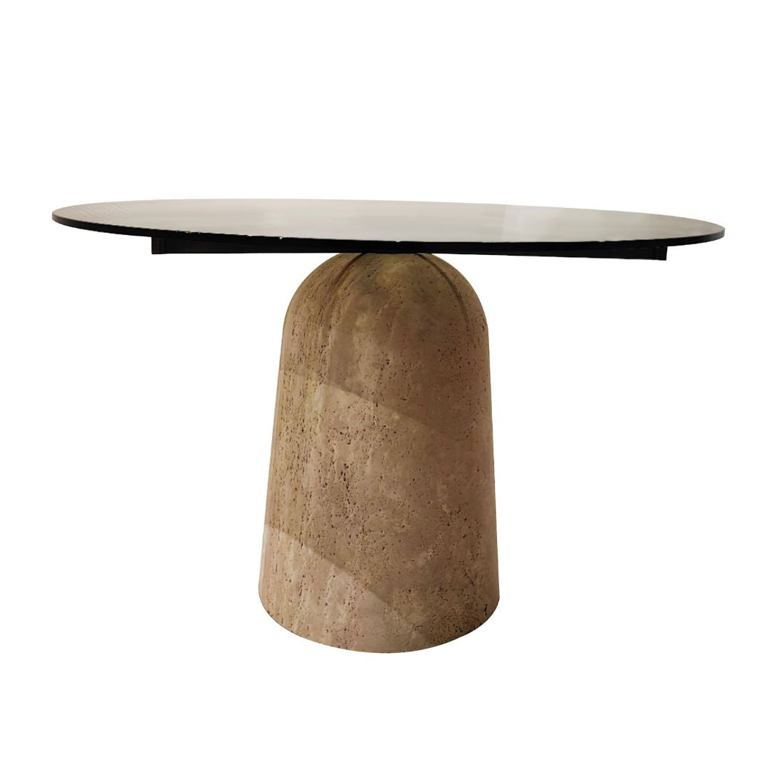 Panorama Glass/Travertine 120cm Dining Table - EB10DT - Dining Tables - ebarza Furniture UAE | Shop Modern Furniture in Abu Dhabi & Dubai - مفروشات ايبازرا في الامارات | تسوق اثاث عصري وديكورات مميزة في دبي وابوظبي
