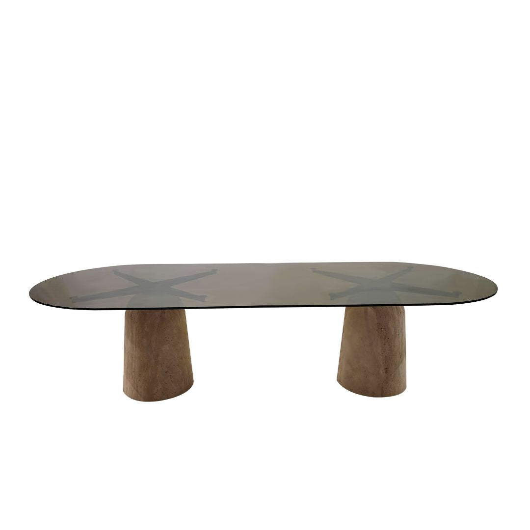 Panorama Glass/Travertine 300cm Dining table - EB11DT - Dining Tables - ebarza Furniture UAE | Shop Modern Furniture in Abu Dhabi & Dubai - مفروشات ايبازرا في الامارات | تسوق اثاث عصري وديكورات مميزة في دبي وابوظبي