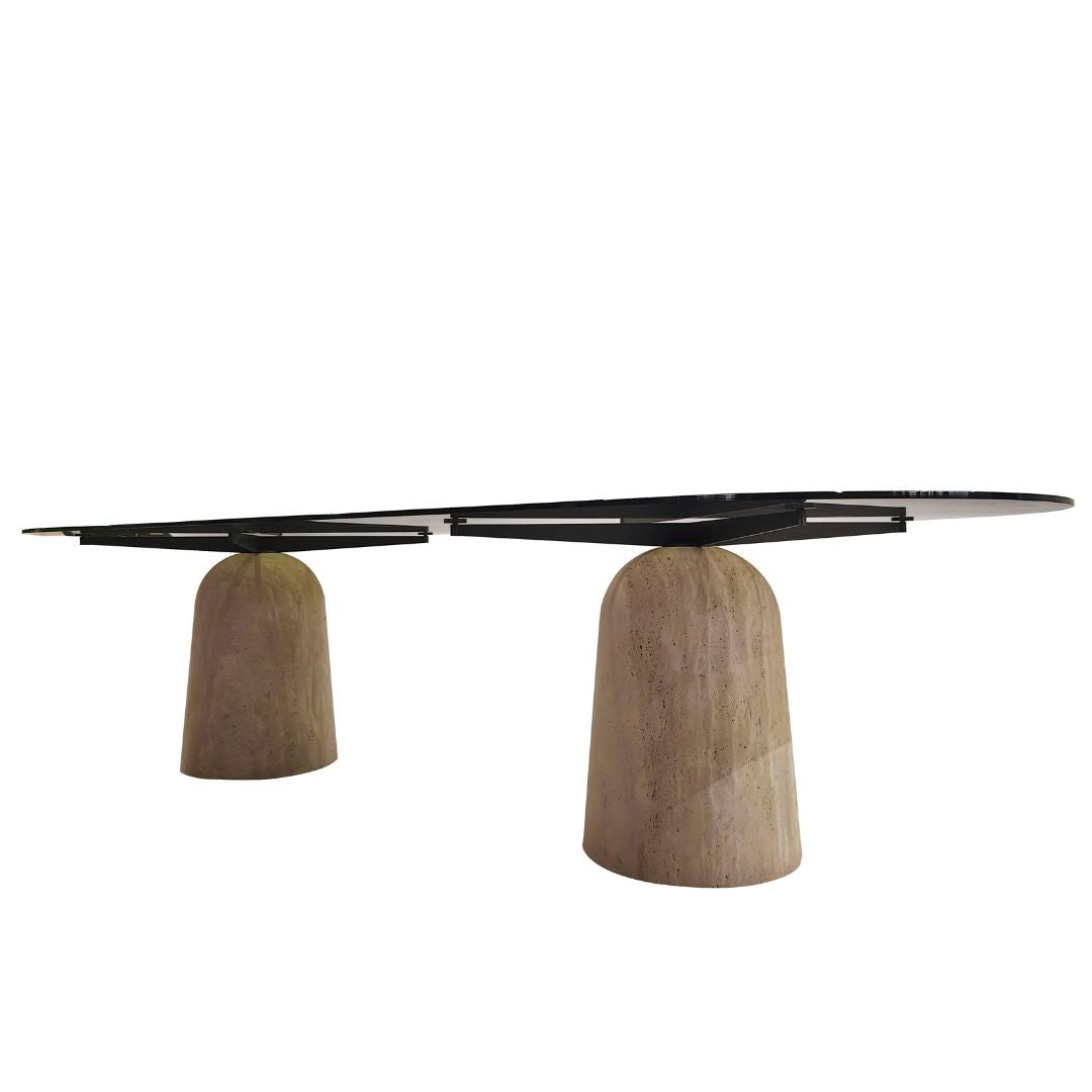 Panorama Glass/Travertine 300cm Dining table - EB11DT - Dining Tables - ebarza Furniture UAE | Shop Modern Furniture in Abu Dhabi & Dubai - مفروشات ايبازرا في الامارات | تسوق اثاث عصري وديكورات مميزة في دبي وابوظبي