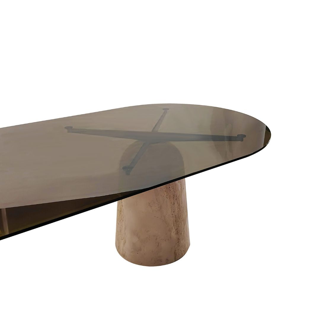 Panorama Glass/Travertine 300cm Dining table - EB11DT - Dining Tables - ebarza Furniture UAE | Shop Modern Furniture in Abu Dhabi & Dubai - مفروشات ايبازرا في الامارات | تسوق اثاث عصري وديكورات مميزة في دبي وابوظبي