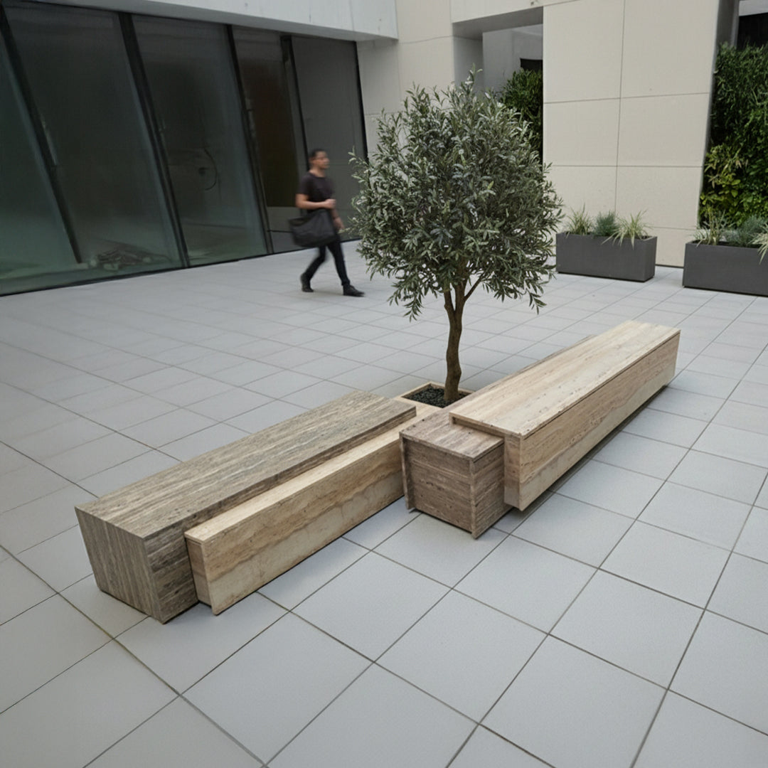 Petra Travertine Bench / Side Table - EB15 - Benches - ebarza Furniture UAE | Shop Modern Furniture in Abu Dhabi & Dubai - مفروشات ايبازرا في الامارات | تسوق اثاث عصري وديكورات مميزة في دبي وابوظبي