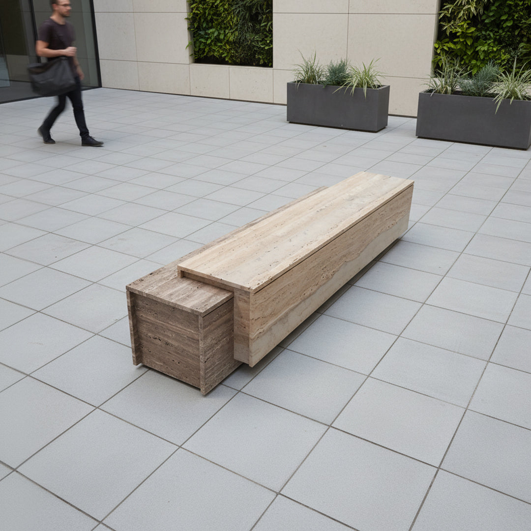 Petra Travertine Bench / Side Table - EB15 - Benches - ebarza Furniture UAE | Shop Modern Furniture in Abu Dhabi & Dubai - مفروشات ايبازرا في الامارات | تسوق اثاث عصري وديكورات مميزة في دبي وابوظبي