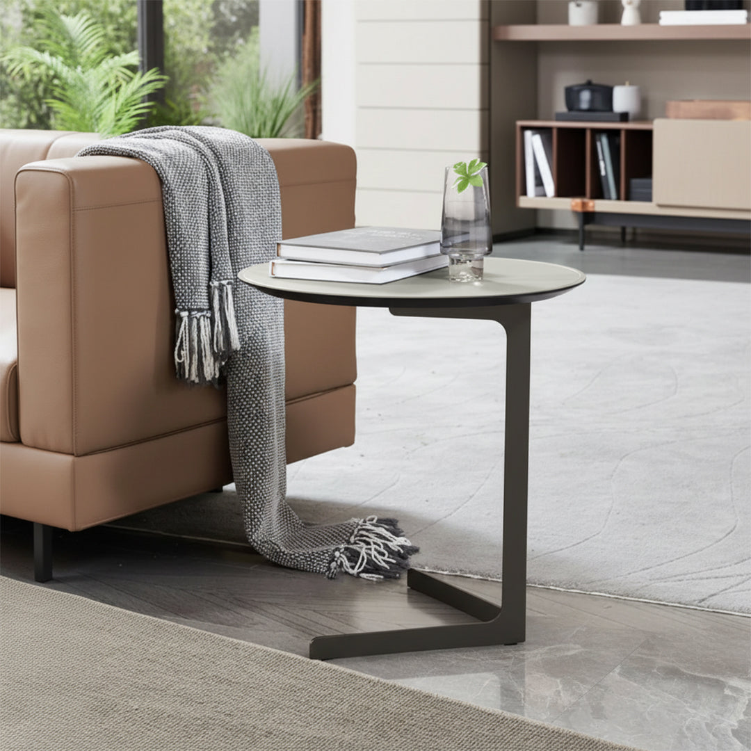 Pre-order 50 Days Delivery Black Legs Saddle Leather Side Table MLL-D75 BL - Side Tables - ebarza Furniture UAE | Shop Modern Furniture in Abu Dhabi & Dubai - مفروشات ايبازرا في الامارات | تسوق اثاث عصري وديكورات مميزة في دبي وابوظبي