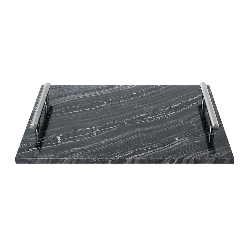 Ancient Wood Grain Marble Tray With Handle (Brushed Silver Handle)  RHM891 (Silver) -  Trays - ebarza Furniture UAE | Shop Modern Furniture in Abu Dhabi & Dubai - مفروشات ايبازرا في الامارات | تسوق اثاث عصري وديكورات مميزة في دبي وابوظبي
