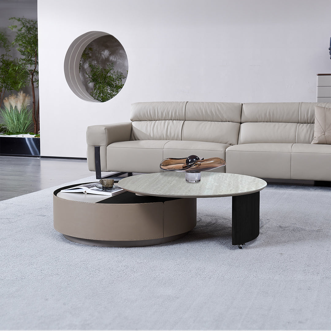 Saddle Leather And Marble Coffee Table JK-D108 - Coffee Tables - ebarza Furniture UAE | Shop Modern Furniture in Abu Dhabi & Dubai - مفروشات ايبازرا في الامارات | تسوق اثاث عصري وديكورات مميزة في دبي وابوظبي