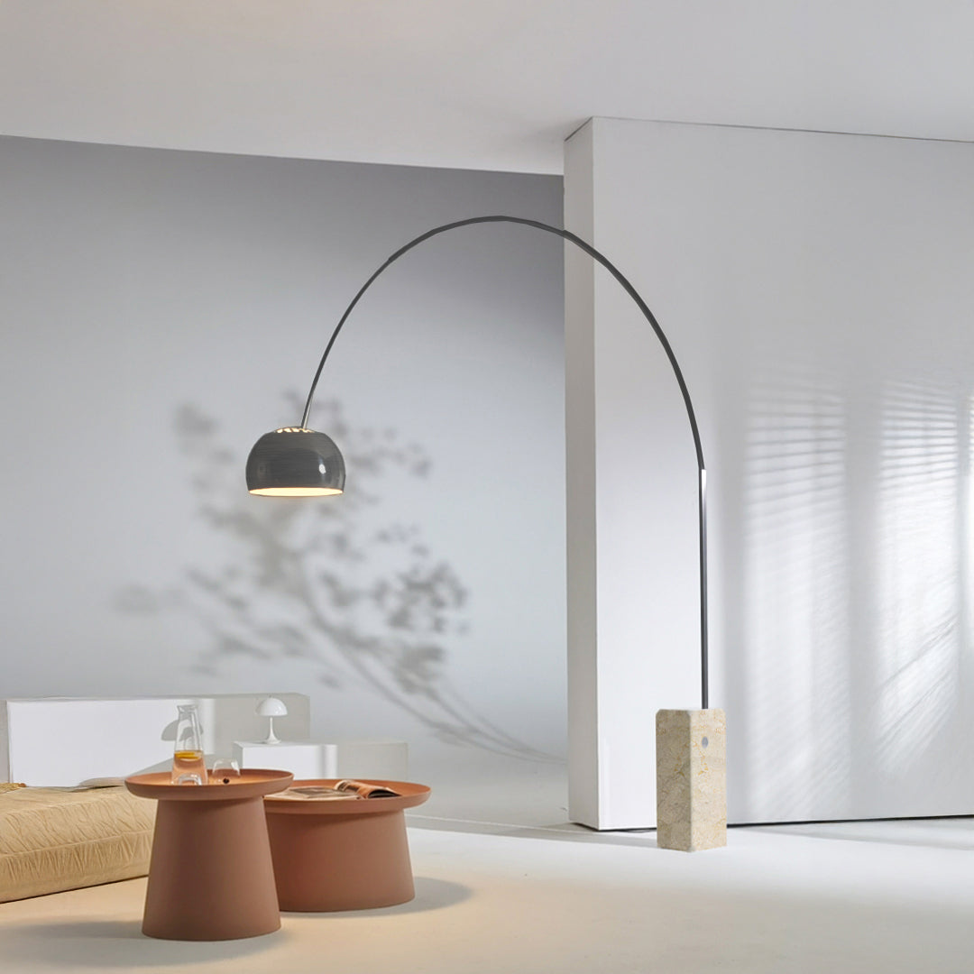 Arc Lamp With Travertine Base BP0078-GTR - Floor Lamps - ebarza Furniture UAE | Shop Modern Furniture in Abu Dhabi & Dubai - مفروشات ايبازرا في الامارات | تسوق اثاث عصري وديكورات مميزة في دبي وابوظبي