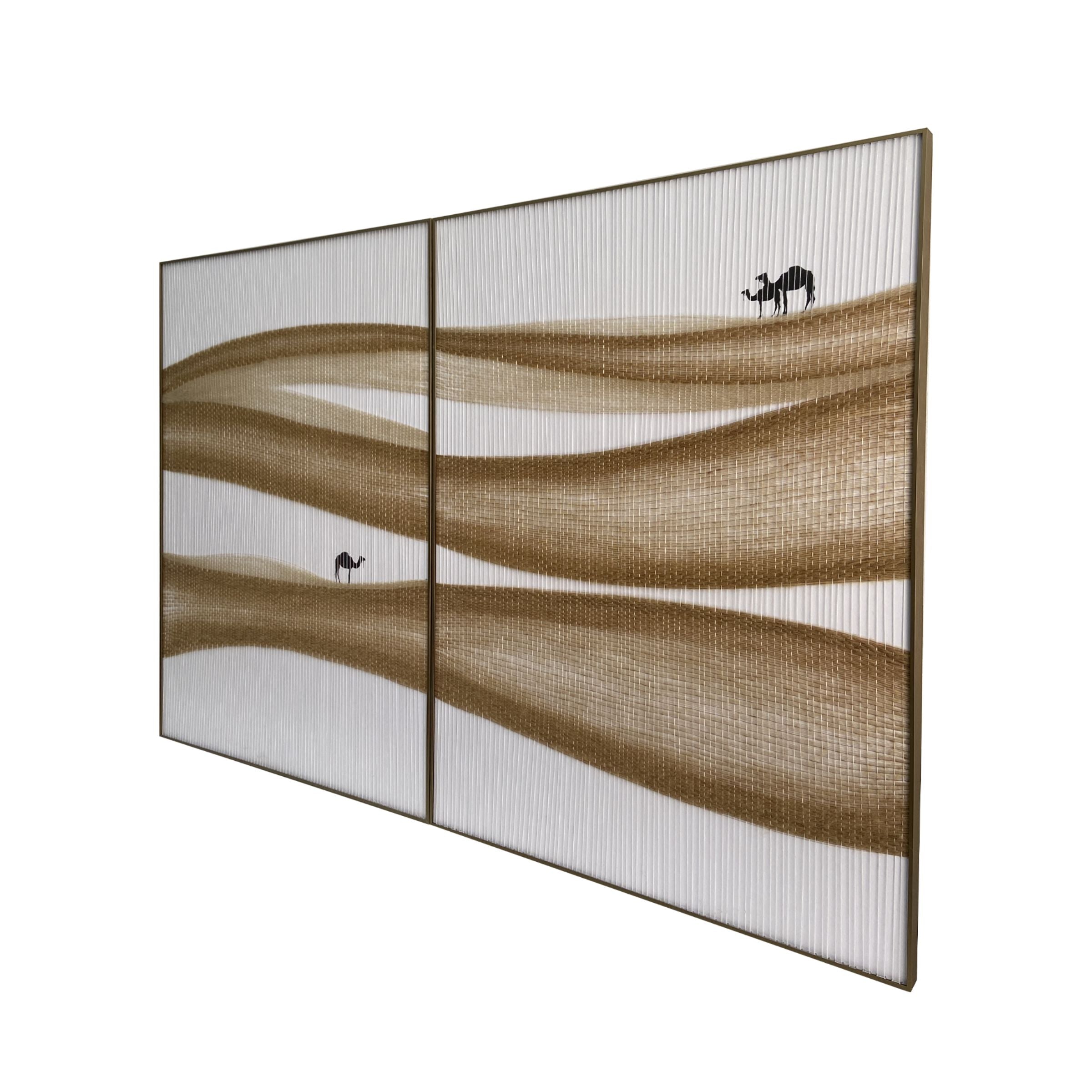 Set of 2 Handmade Fiber Weaving Camel Painting 90*120 cm PCA-005 - Paintings - ebarza Furniture UAE | Shop Modern Furniture in Abu Dhabi & Dubai - مفروشات ايبازرا في الامارات | تسوق اثاث عصري وديكورات مميزة في دبي وابوظبي