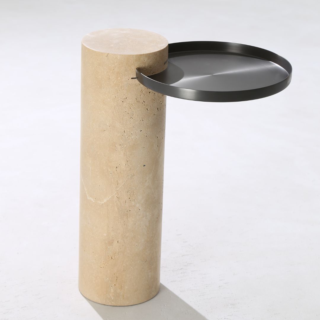 Solid Travatine Side Table ST8699-32-NEW -  Side Tables - ebarza Furniture UAE | Shop Modern Furniture in Abu Dhabi & Dubai - مفروشات ايبازرا في الامارات | تسوق اثاث عصري وديكورات مميزة في دبي وابوظبي