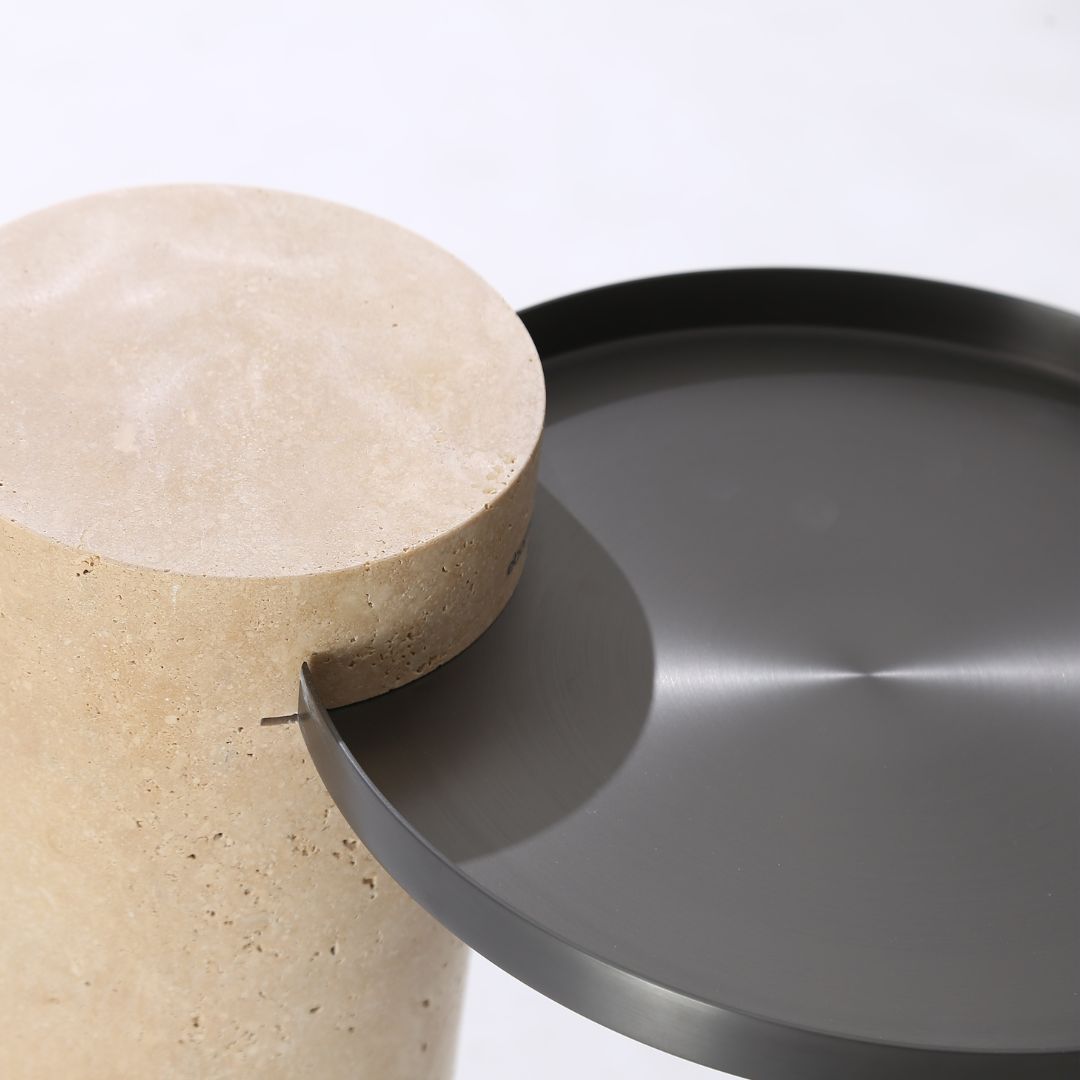 Solid Travatine Side Table ST8699-32-NEW -  Side Tables - ebarza Furniture UAE | Shop Modern Furniture in Abu Dhabi & Dubai - مفروشات ايبازرا في الامارات | تسوق اثاث عصري وديكورات مميزة في دبي وابوظبي