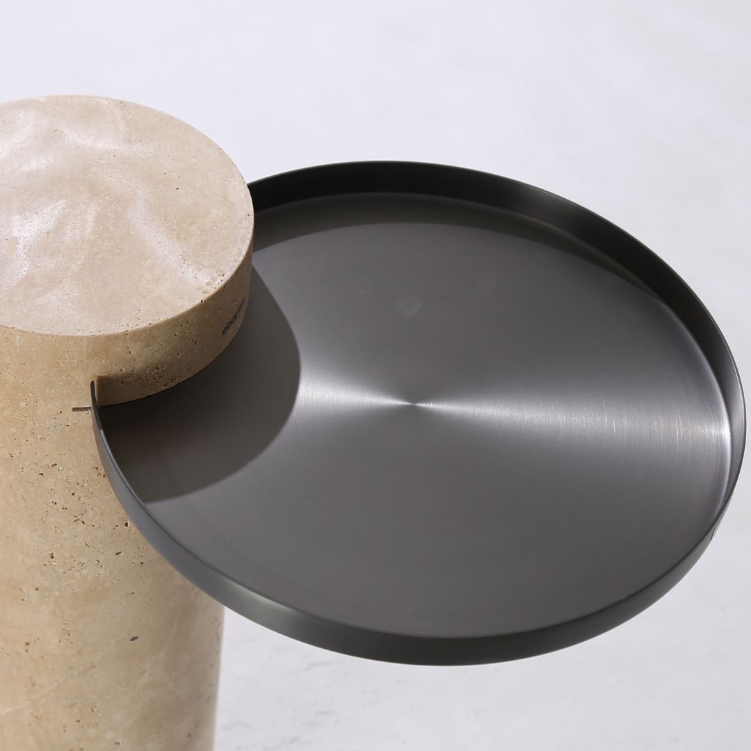 Solid Travatine Side Table ST8699-32-NEW -  Side Tables - ebarza Furniture UAE | Shop Modern Furniture in Abu Dhabi & Dubai - مفروشات ايبازرا في الامارات | تسوق اثاث عصري وديكورات مميزة في دبي وابوظبي