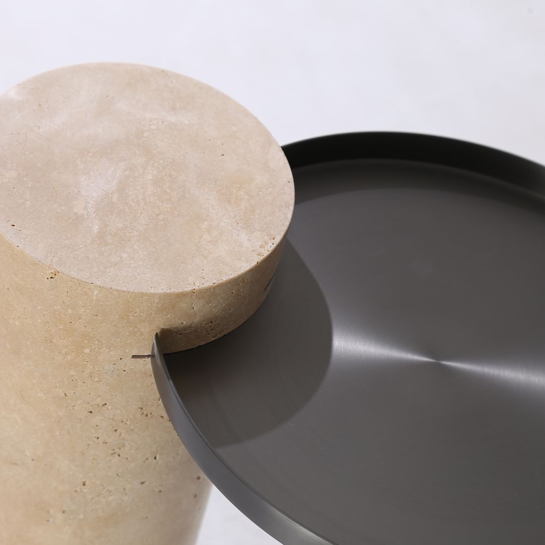 Solid Travatine Side Table ST8699-32-NEW -  Side Tables - ebarza Furniture UAE | Shop Modern Furniture in Abu Dhabi & Dubai - مفروشات ايبازرا في الامارات | تسوق اثاث عصري وديكورات مميزة في دبي وابوظبي