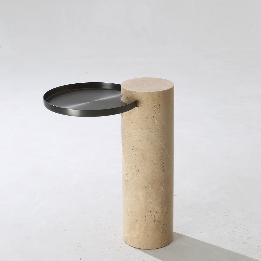 Solid Travatine Side Table ST8699-32-NEW -  Side Tables - ebarza Furniture UAE | Shop Modern Furniture in Abu Dhabi & Dubai - مفروشات ايبازرا في الامارات | تسوق اثاث عصري وديكورات مميزة في دبي وابوظبي