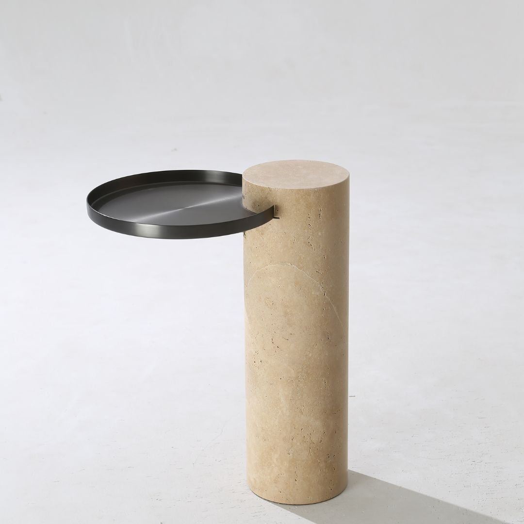 Solid Travatine Side Table ST8699-32-NEW -  Side Tables - ebarza Furniture UAE | Shop Modern Furniture in Abu Dhabi & Dubai - مفروشات ايبازرا في الامارات | تسوق اثاث عصري وديكورات مميزة في دبي وابوظبي