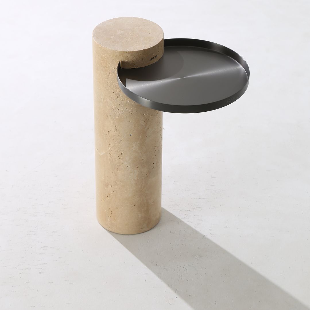 Solid Travatine Side Table ST8699-32-NEW -  Side Tables - ebarza Furniture UAE | Shop Modern Furniture in Abu Dhabi & Dubai - مفروشات ايبازرا في الامارات | تسوق اثاث عصري وديكورات مميزة في دبي وابوظبي