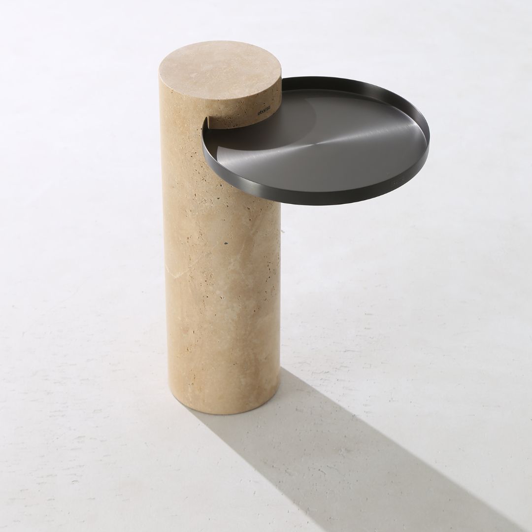 Solid Travatine Side Table ST8699-32-NEW -  Side Tables - ebarza Furniture UAE | Shop Modern Furniture in Abu Dhabi & Dubai - مفروشات ايبازرا في الامارات | تسوق اثاث عصري وديكورات مميزة في دبي وابوظبي
