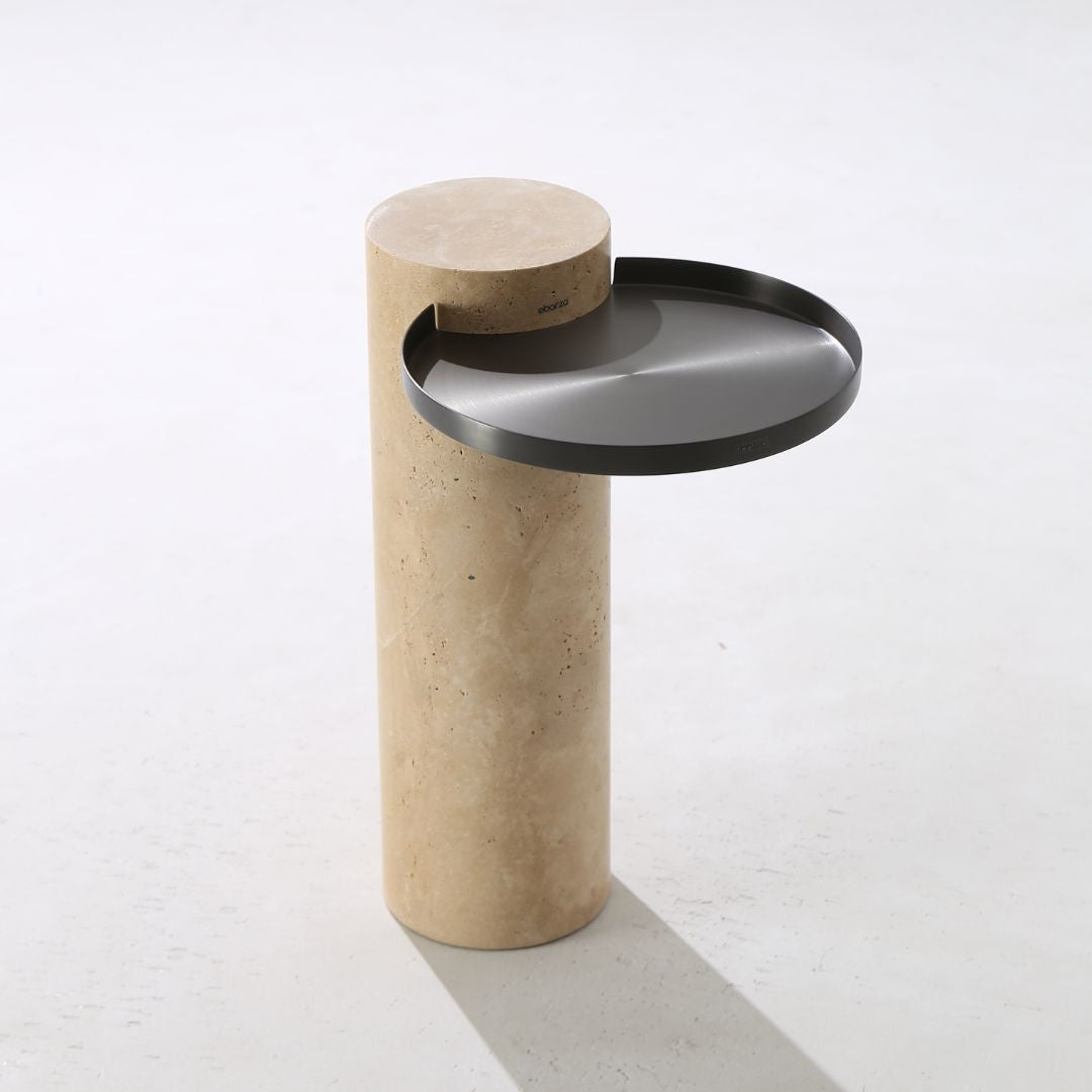 Solid Travatine Side Table ST8699-32-NEW -  Side Tables - ebarza Furniture UAE | Shop Modern Furniture in Abu Dhabi & Dubai - مفروشات ايبازرا في الامارات | تسوق اثاث عصري وديكورات مميزة في دبي وابوظبي
