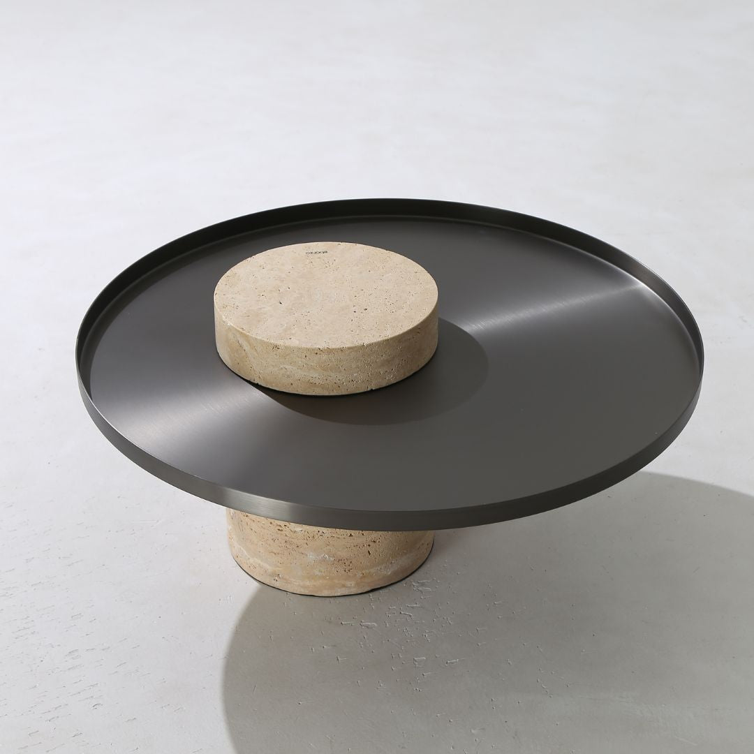 Solid Travatine Side Table ST8699-70-NEW - Side Tables - ebarza Furniture UAE | Shop Modern Furniture in Abu Dhabi & Dubai - مفروشات ايبازرا في الامارات | تسوق اثاث عصري وديكورات مميزة في دبي وابوظبي