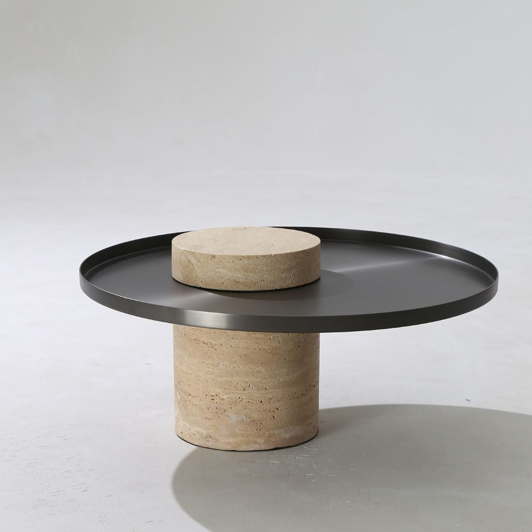 Solid Travatine Side Table ST8699-70-NEW - Side Tables - ebarza Furniture UAE | Shop Modern Furniture in Abu Dhabi & Dubai - مفروشات ايبازرا في الامارات | تسوق اثاث عصري وديكورات مميزة في دبي وابوظبي