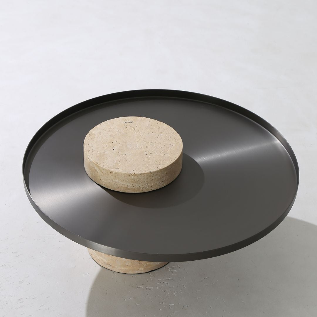 Solid Travatine Side Table ST8699-70-NEW - Side Tables - ebarza Furniture UAE | Shop Modern Furniture in Abu Dhabi & Dubai - مفروشات ايبازرا في الامارات | تسوق اثاث عصري وديكورات مميزة في دبي وابوظبي