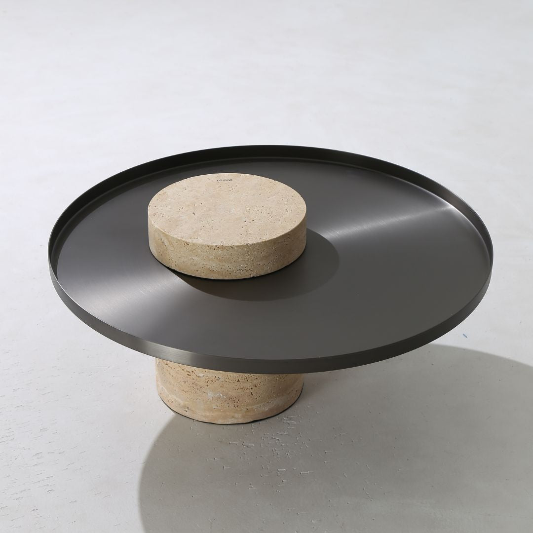 Solid Travatine Side Table ST8699-70-NEW - Side Tables - ebarza Furniture UAE | Shop Modern Furniture in Abu Dhabi & Dubai - مفروشات ايبازرا في الامارات | تسوق اثاث عصري وديكورات مميزة في دبي وابوظبي