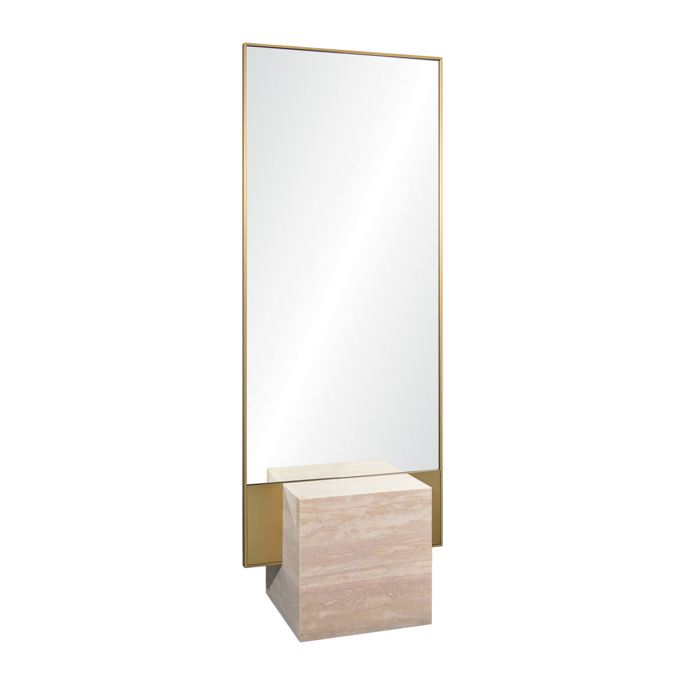 Travertine Base With Brushed Gold Frame Floor Mirror OA-9358-G - Mirrors - ebarza Furniture UAE | Shop Modern Furniture in Abu Dhabi & Dubai - مفروشات ايبازرا في الامارات | تسوق اثاث عصري وديكورات مميزة في دبي وابوظبي