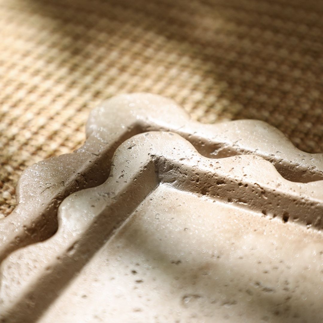 Travertine Curved Edge Plate-A FF-SN24015A -  Trays - ebarza Furniture UAE | Shop Modern Furniture in Abu Dhabi & Dubai - مفروشات ايبازرا في الامارات | تسوق اثاث عصري وديكورات مميزة في دبي وابوظبي