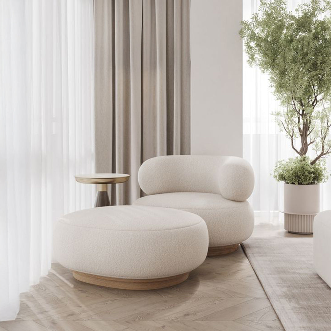 Modern RoundBack Chair With Ottoman - Ivory 17088Ra/ 17088E -  Lounge Chairs - ebarza Furniture UAE | Shop Modern Furniture in Abu Dhabi & Dubai - مفروشات ايبازرا في الامارات | تسوق اثاث عصري وديكورات مميزة في دبي وابوظبي
